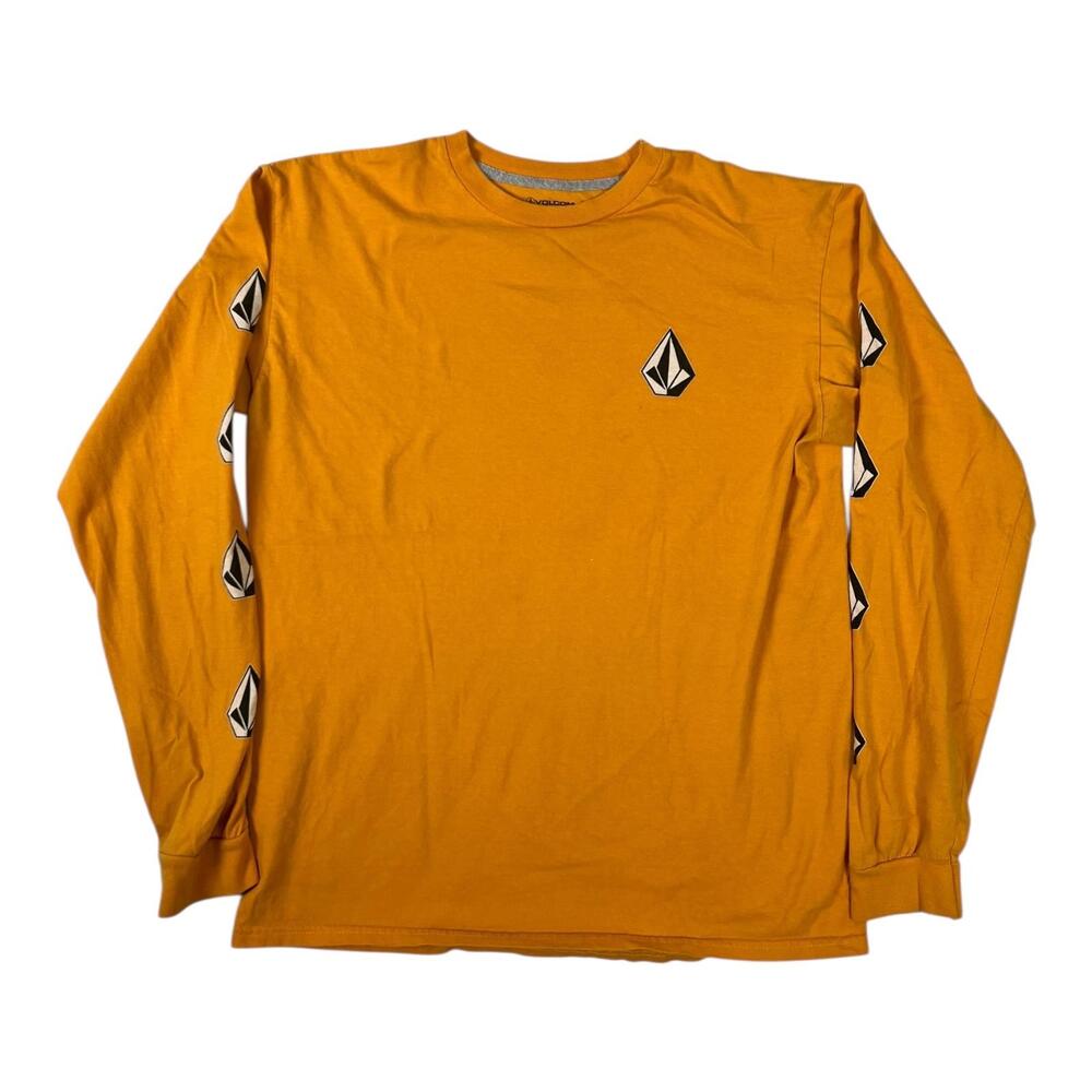 Vintage Volcom Long Sleeve T-Shirt Large Yellow Stone Logo Skate Streetwear Y2K